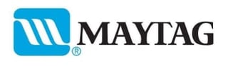 Maytag logo featuring a blue square with white lines and black text
