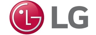 LG logo featuring a red circular design with white LG letters and gray LG text